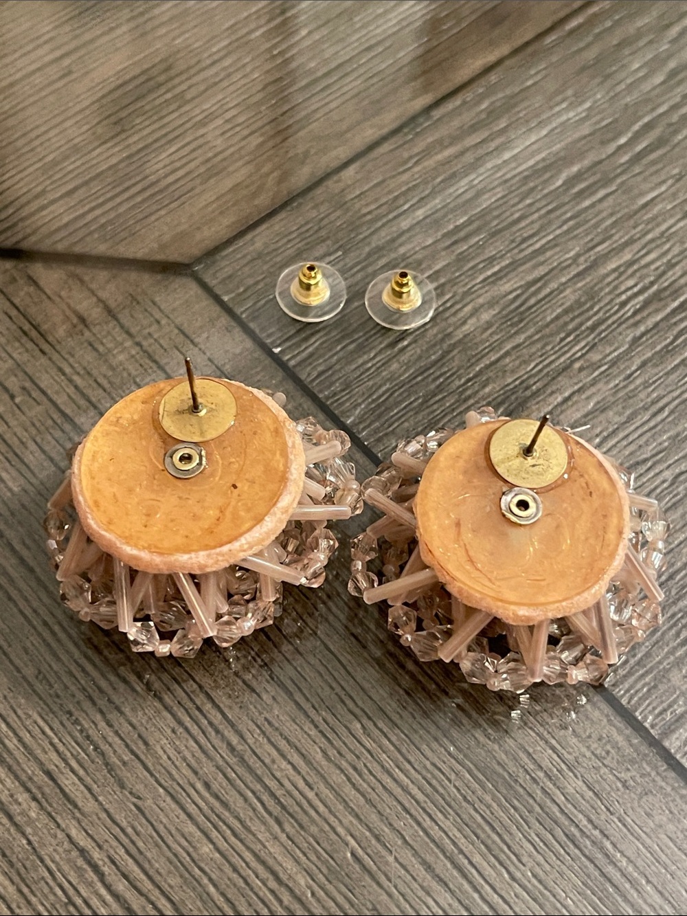 Vintage Beaded Cluster Earrings - Blush Colored Beaded Pom Pom Earrings - Picture 3 of 13